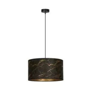 Broddi Black Cylindrical Pendant Ceiling Light with Black Fabric Shades, 1x E27
