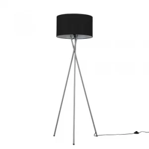 Camden Grey Tripod Floor Lamp with XL Black Reni Shade