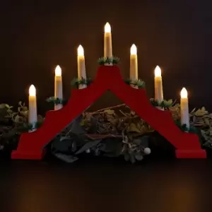 29cm Red Battery Operated Christmas Lit Candle Bridge in Warm White