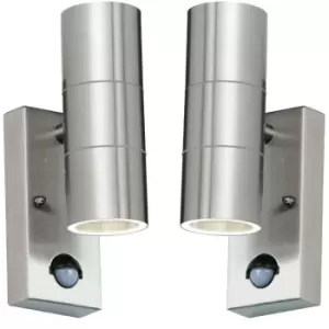 2 PACK IP44 Outdoor Accent Light & PIR GU10 Stainless Steel Up & Down Wall Lamp
