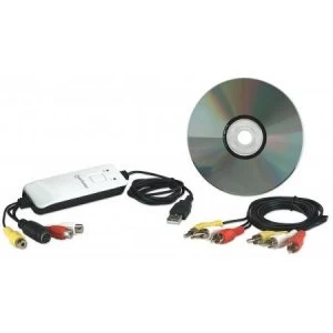 Manhattan USB-A Audio/Video Grabber Single Button Video Capture Copy and Pause control Encodes in MPEG 1/2/4 format Box