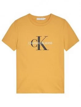 Boys, Calvin Klein Jeans Kids Monogram Logo T-Shirt - Yellow, Size 12 Years
