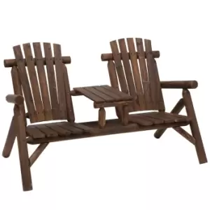 Outsunny 2 Seat Wood Patio Chair Bench w/ Center Coffee Table - Carbonised Wood Finish
