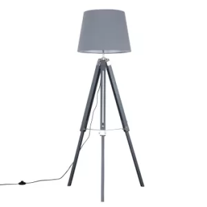 Clipper Grey and Chrome Tripod Floor Lamp with Grey Aspen Shade