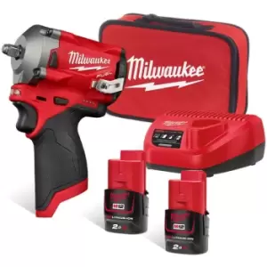 M12 FIW38-202B 12V Fuel Brushless 3/8 Impact Wrench with 2x 2.0Ah Batteries - Milwaukee