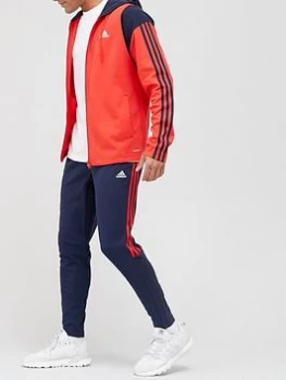Adidas Rib 3 Stripe Hood Tracksuit - Red/Navy