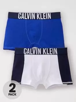 Calvin Klein 2 Pack of Boys Logo Trunks - White/Blue, Size Age: 10-12 Years