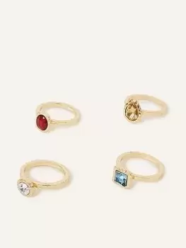 Accessorize Mixed Gem Rings 4 Pack, Multi, Size S, Women