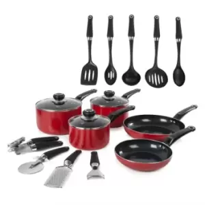Morphy Richards 5 Piece Non-Stick Pan Set with 9 Tools - Red