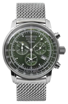 Mens Zeppelin 8680M-4 100 Years Green Dial Chronograph Wristwatch Colour - Silver Tone