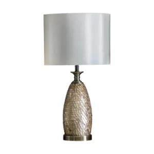 Table Lamp Capiz Detail, Antique Brass Plate, Ivory Fabric Shade