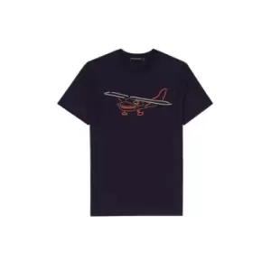 French Connection Embroidered Plane T-Shirt - Blue