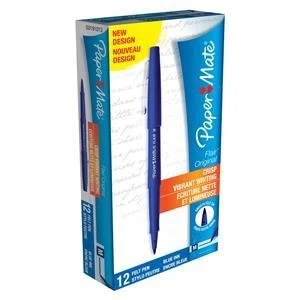 Original Paper Mate Flair Nylon Fine Line Marker 1.1mm Tip 0.8mm Line Blue Pack of 12 Pens