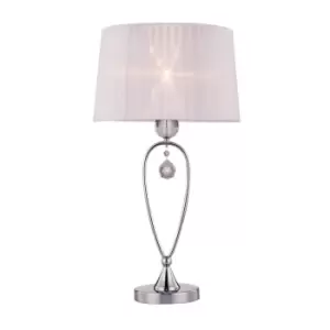 Bello Crystal Table Lamp with Round Tapered Shade, White, 1x E27
