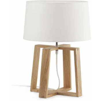 Faro Bliss - 1 Light Table Lamp White, Wood with White Fabric Shade, E27