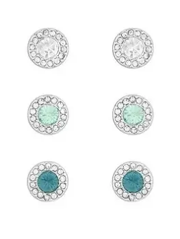 Mood Two Tone Cubic Zirconia Coloured Crystal Halo Stud Earrings - Pack Of 3