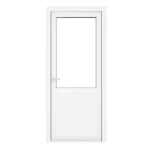 Crystal uPVC Clear Single Door Half Glass Half Panel Right Hand Open 920mm x 2090mm Clear Glazing - White