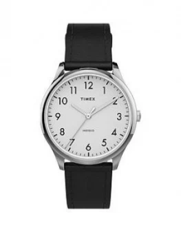 Timex Timex White And Silver Detail 32Mm Dial Black Leather Strap Watch