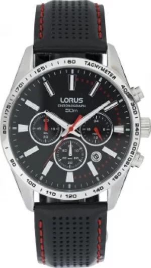 Lorus Mens Chronograph Black Leather Strap Watch