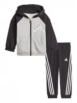 adidas Infant Unisex Badge Of Sport Full Zip Hood & Jog Pant Set - Black/Grey/Black, Size 0-3 Months