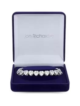 Jon Richard Rhodium Plated Cubic Zirconia Heart Bracelet - Gift Boxed, Silver, Women