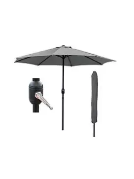 Glamhaus Glamhaus Dark Grey Garden Table Parasol Umbrella 2.7M With Crank Handle, Uv40 Protection, Includes Protection Cover - Robust Steel