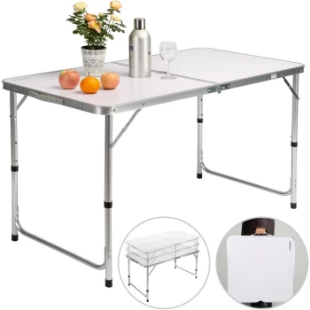 Camping Table Folding Aluminum Carry Handle Grey White 120x60x70cm White - Casaria