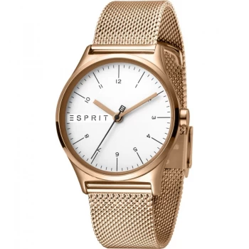 Esprit Essential Womens Watch featuring a Stainless Steel Mesh, Rose gold Coloured Strap and Silver Dial