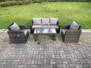5 Seat PE Rattan Garden Furniture Set Adjustable Chair Lounge Sofa Set Oblong Coffee Table Dark Grey Mixed