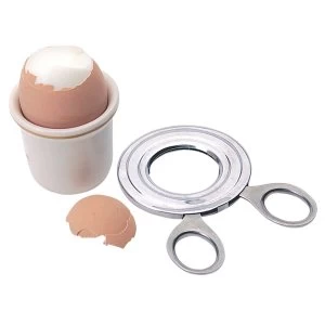 KitchenCraft Stainless Steel Boiled Egg Topper & Chef Aid Plastic Egg Cup Set, White