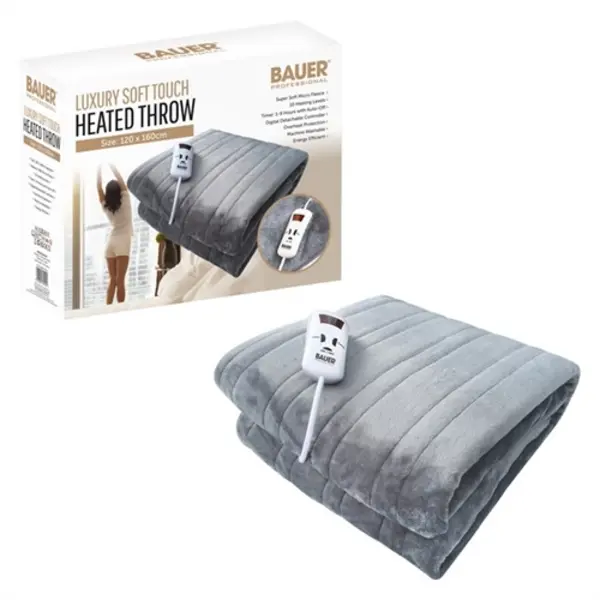 Bauer Luxury Soft Touch Heated Throw - Grey 120x160cm