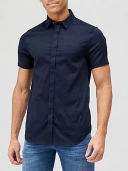 Armani Exchange Classic Slim Fit Short Sleeve Shirt Navy Size L Men