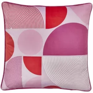 Fusion - Ingo Geometric Print Velvet Piped Edge Filled Cushion, Pink, 43 x 43 Cm
