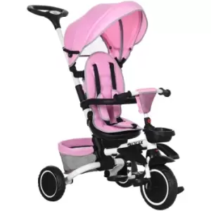 6 in 1 Kids Trike with Parent Handle Foldable Tricycle for 1-4 Years Pink - Pink - Homcom