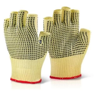 Click KutStop KFLGMWD XL Size 10 Kevlar Fingerless Dotted Protective Gloves Yellow