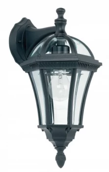 1 Light Outdoor Wall Lantern Clear Glass, Black Paint IP44, E27