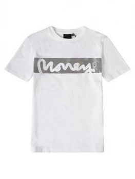 Money Boys Block Signature Short Sleeve T-Shirt - White, Size 15-16 Years