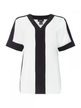 DKNY V neck colour block blouse Off White