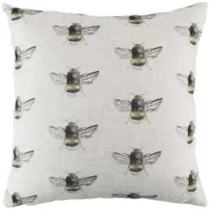 Evans Lichfield Bee Happy Repeat Print Cushion Cover (One Size) (Off White/Black/Yellow) - Off White/Black/Yellow