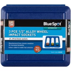 3 Piece 1/2" Alloy Wheel Impact Sockets (17, 19, 21MM)
