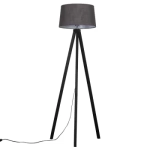 Barbro Dark Wood Tripod Floor Lamp with Dark Grey Doretta Shade