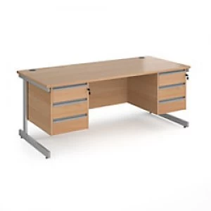 Dams International Straight Desk with Beech Coloured MFC Top and Silver Frame Cantilever Legs and 2 x 3 Lockable Drawer Pedestals Contract 25 1800 x 8