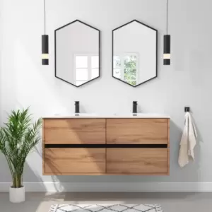 1200mm Wood Effect Wall Hung Double Vanity Unit with Basins - Roxbi