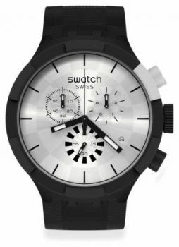 Swatch CHEQUERED SILVER Black Silicone Strap Silver Dial Watch