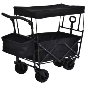 Durhand 2-Compartment Push/Pull Handle Trolley Cart - Black