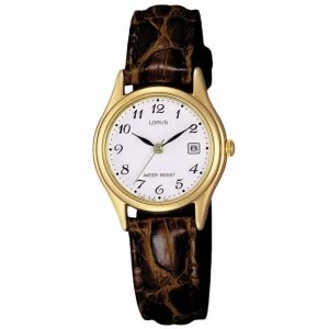 Lorus RXT94AX9 Ladies Gold Plated Brown Crocodile Print Leather Strap Watch