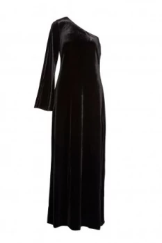 French Connection Aurore Velvet One Shoulder Maxi Dress Black