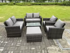 7 Seater Dark Grey Mixed High Back Rattan Sofa Set Rectangular Coffee Table Garden Furniture Outdoor Patio