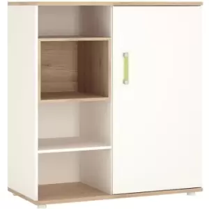 4Kids Low Cabinet with shelves Sliding Door in Light Oak and white High Gloss lemon handles