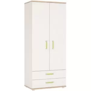 4Kids 2 Door 2 Drawer Wardrobe in Light Oak and white High Gloss lemon handles